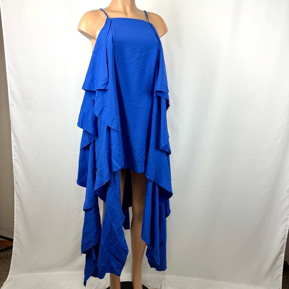 NWT Tisse Brazilian Sz L Royal Blue Mini Dress With Draped Ruffles Boho Grunge - Picture 2 of 16